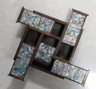 China Handwork Collectable \tibet Boxwood Inlay Conch Carve Souvenir Jewelry Box