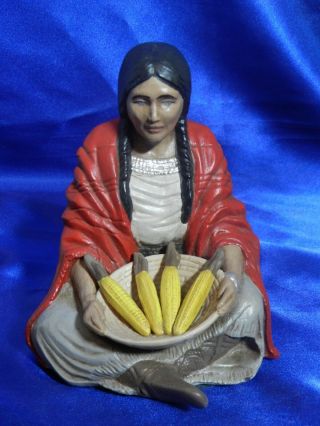 Rare Vintage Ceramic Native American Indian Woman W/ Bowl Of Corn Signed Vt1827