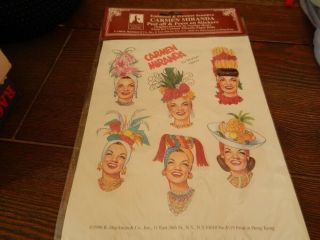 Vtg Carmen Miranda Paper Doll Head Sticker Sheet Marilyn Henry Rare