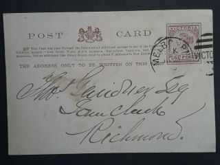 Rare 1908 Victoria Australia 1d Pre Print Stamped Postcard Melbourne To Richmond