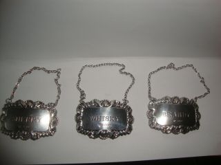 3 Rare Vintage Silver Decanter Labels - Hallmarked For London A.  Chick & Ltd.