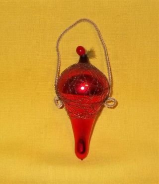 Old Antique Wire Wrapped Red Mercury Glass Christmas Ornament
