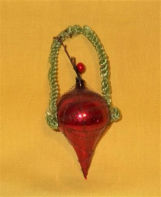 Old Antique Wire Wrapped Red Mercury Glass Tear Drop Christmas Ornament
