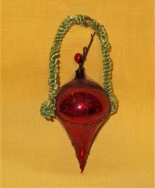 OLD ANTIQUE WIRE WRAPPED RED MERCURY GLASS TEAR DROP CHRISTMAS ORNAMENT 2