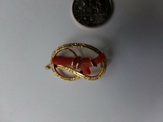 Antique Vintage Victorian Chased Gold Filled Coral Branch Love Knot Brooch
