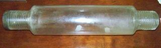Antique Glass Rolling Pin With Steel Cap And Ribbed Ends - 14 1/4 "