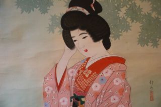 E08x0 Gorgeous Kimono Beauty Japanese Hanging Scroll