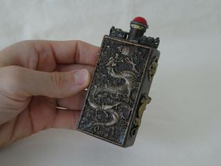 Old Chinese Dragon Snuff Bottle Signed