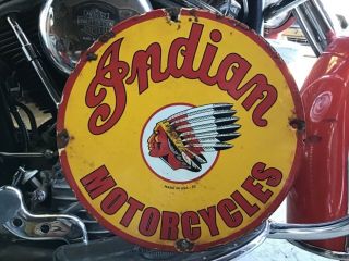 Rare Vintage Porcelain 52 Indian Motorcycles Dealer Sign Chief Scout Harley