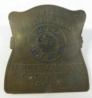 Antique Metal Paper Clip The Sterling Lumber Co Advertising Brass Columbus,  Oh