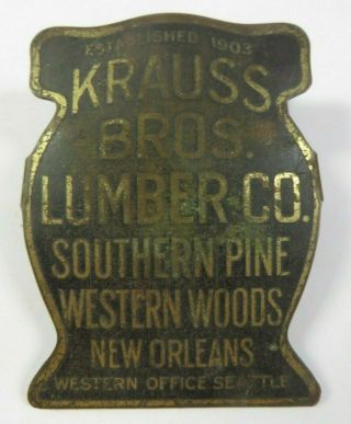 Antique Metal Paper Clip Krauss Bros Lumber Co Advertising Brass Orleans,  La