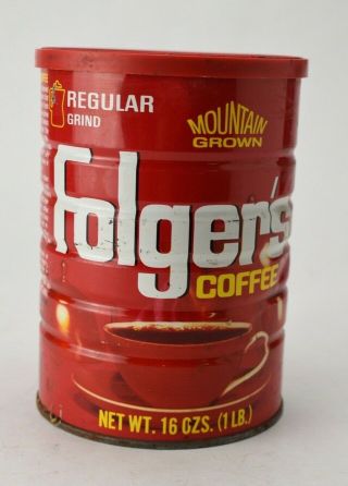 Vintage Tin Folgers Coffee Can 1 Lb Collectible Tin Can Antique Coffee Can