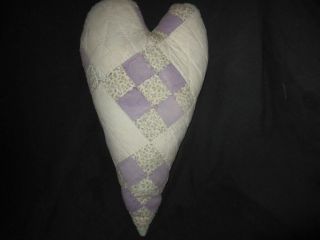 Primitive Quilted Heart - Large - Vintage Hand Stitched Quilt - Lavender/white