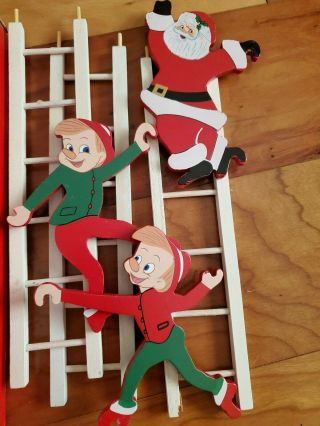 Vintage 28 1/2 inch wooden ladder with Christmas Elfs and Santa 2