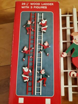 Vintage 28 1/2 inch wooden ladder with Christmas Elfs and Santa 3