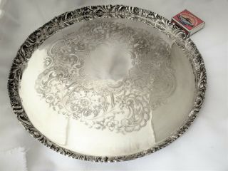 Ornate Vintage Silver Plated Salver / Tray - 12 3/4 Inches