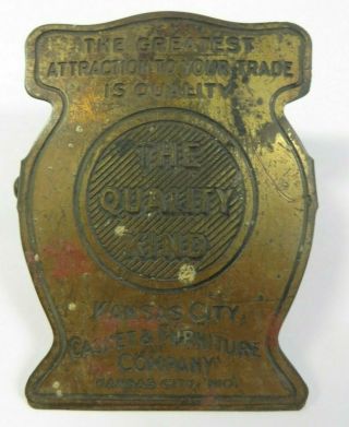 Antique Vtg Metal Paper Clip Kansas City Casket & Furniture Co Advertising Brass
