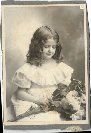 Antique Early 1900s Photo Young Girl With Flowers Feinberg 