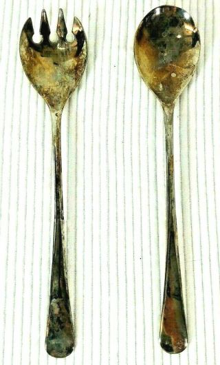 Vintage Silver Plate Serving Spoon And Fork Set Made In Italy Plated 9 1/4 " Long