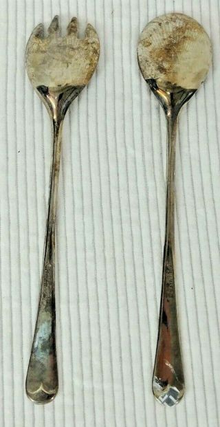Vintage Silver Plate Serving Spoon and Fork Set Made in Italy Plated 9 1/4 