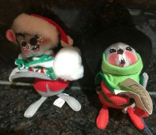 2 Annalee Christmas Mice,  Caroling Mouse 1993,  Snowball Mouse 1983 6 - 7 " Tall