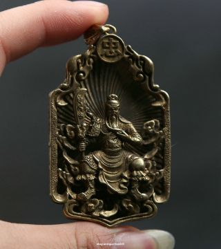 63mm Small Curio Chinese Bronze Guan Gong Yu Warrior God Hold Knife Pendant 