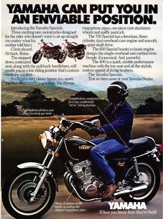 1978 Yamaha 750 Special Motorcycle Photo " Enviable Position " Vintage Print Ad