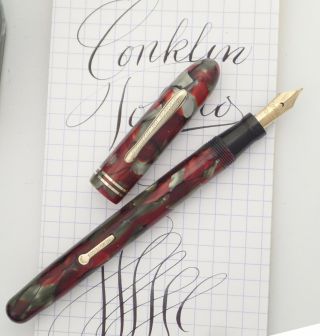 Conklin Fountain Pen Circa 1930s,  Rare Gray/red Marble Celluloid,  Flex Nib