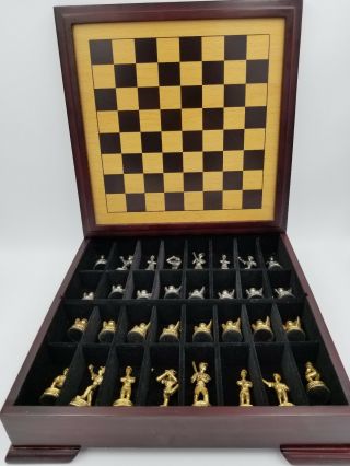 Rare Pewter Baseball Player Glove Chess Set Game With Custom Drawer And Board