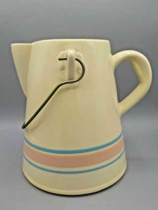 Rare Vtg Mccoy Pottery Coffee Pot Pink & Blue W/swing Bale Metal Handle No Lid