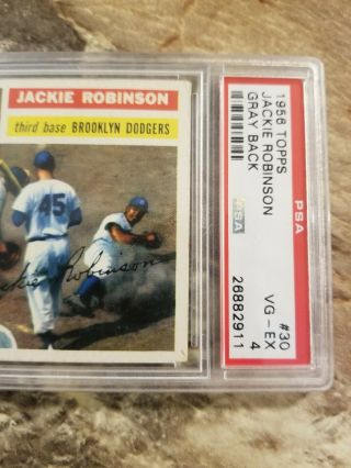 1956 Topps 30 Jackie Robinson Dodgers HOF GRAY BACK (more rare) PSA 4 VG - EX 3