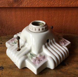 Vintage Ceramic Porcelain Ceiling Light Fixture Flush Mount Floral Porcelier 2