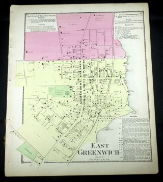 Antique 1870 D.  G.  Beers Atlas Hand Colored Map East Greenwich Waterfront Ri