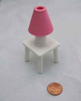 Fisher Price Loving Family Dollhouse White Table Lamp With Pink Shade Rare
