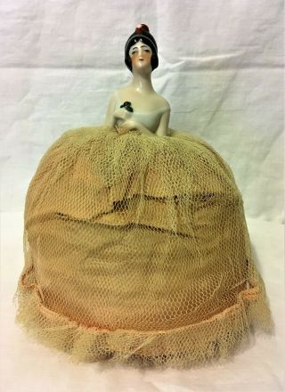 Porcelain Flapper Art Deco Half Doll Bride Wedding Gown.
