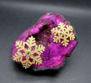 Vintage Joan Rivers Swarovski Crystal Gold Tone Snowflake Pin Brooch Set Rare