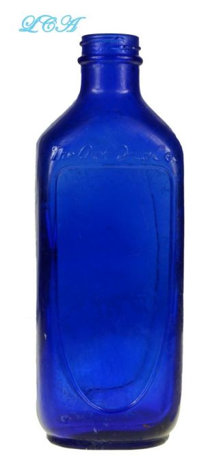 Large Deep Cobalt Blue Antique Owl Drug Co Paneled Bottle Not Often Seen