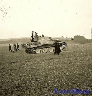 Rare German Panzermen In Open Field By Pzkw.  V 