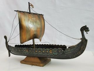 Rare Vintage Viking Danish Bronze Ship Old Dansk Boat Old