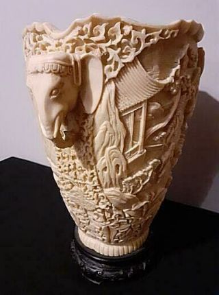 Oriental Hand Carved Vase With Elephant Head Handles - Can Deliver
