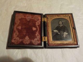 Antique C1860s Ambrotype Photo Of Lady In Union Case