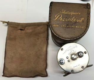 Vintage Shakespeare " President " No.  1970 Model Ge Reel With Leather Case $2sell