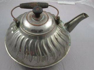 Antique Vintage Tin Tea Pot,  Wire & Wood Handle