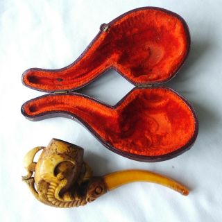 Antique Meerschaum Pipe Carved With A Dragons Talon Holding An Egg Bowl