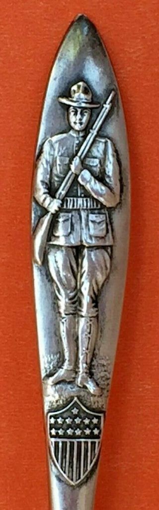 Us Army Soldier World War One Sterling Silver Souvenir Spoon