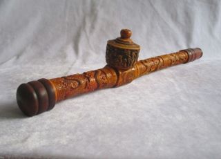 Wonderful Chinese Handwork Bone Carved Dragon,  Old Pipe Vintage,  Long.  37cm