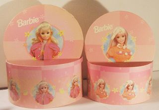Barbie Rare 1997 Nesting Hat Boxes 2 Stacking Storage Cases Cardboard Containers