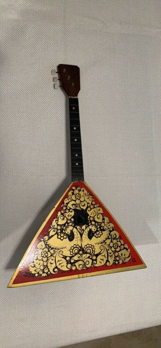 Vintage Russian Balalaika 3 String Musical Instrument Hand Painted Rare