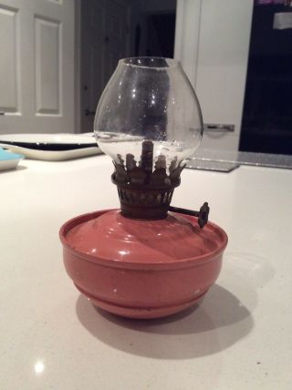 Vintage Pink Enamel Kelly Pixie Nursery Sa - Vu Oil Lamp With Weighted Base.