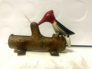 Vtg Antique Metal Cast Iron Woodpecker Bird Toothpick Holder Dispenser San - I - Pik